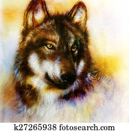 Wolf painting, color background on paper , multicolor illust Wolf painting, color background on paper , multicolor illust