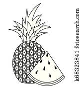 ブドウ パイナップル スイカ 生鮮食品 クリップアート K70169086 Fotosearch