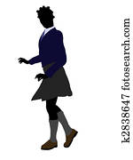 americano africano, muchacha de la escuela, silueta