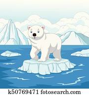 Cartoon polar bear isolated on ice floe Cartoon polar bear isolated on ice floe