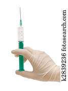 Hand holding syringe isolated on the white