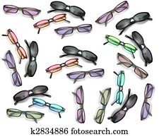 Lots of sunglasses isolated on white background