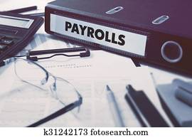 payrolls, ב, צלצל, binder., blured,, טון, image.