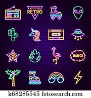 Retro Style Neon Icons
