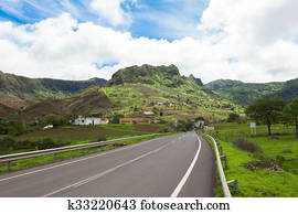 Road across the  mountainous landscapes of   Santiago Island Cape Verde - Cabo Verde