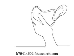 uno, continuo, dibujo lineal, médico, cara, mask., concepto, de, coronavirus.