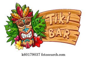 טיקי, שבטי, מעץ, mask., הוואיאני, מסורתי, אופי