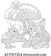 gato, e, mime galinha