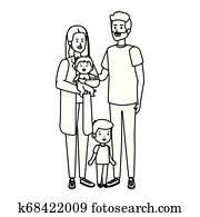 jonge, ouders, paar, met, zoon, en, baby