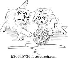 Kittens play with the hank of threads Kittens play with the hank of threads