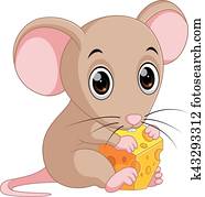 חמוד, עכבר, ציור היתולי, להחזיק, גבינה