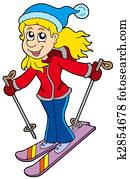 Cartoon skiing woman Cartoon skiing woman