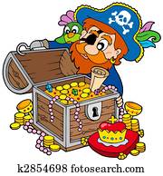 Pirate opening treasure chest Pirate opening treasure chest