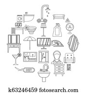 Public house icons set, outline style Public house icons set, outline style