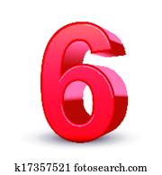 3d shiny red number 6