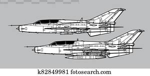Chengdu FT-7, JJ-7. Outline vector drawing Chengdu FT-7, JJ-7. Outline vector drawing