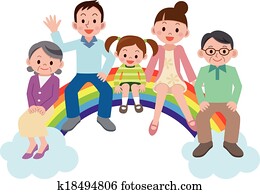 Happy family sitting on the rainbow Happy family sitting on the rainbow