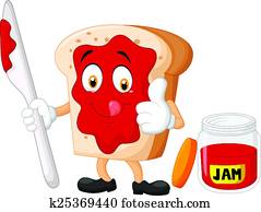 karikatur, scheibe brot, mit, marmelade, giv karikatur, scheibe brot, mit, marmelade, giv