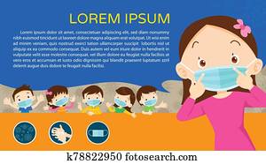 kindern, tragen, a, medizinische, gesichtsmaske, mit, kopieren platz, für, spruchbaender kindern, tragen, a, medizinische, gesichtsmaske, mit, kopieren platz, für, spruchbaender