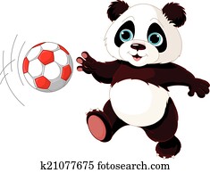 panda, golpes, a, bola