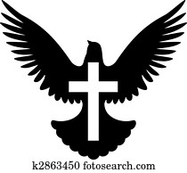 pomba, com, crucifixos, símbolo, vetorial