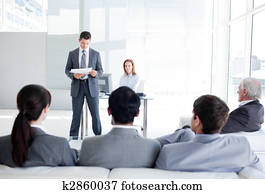 un, diverso, empresarios, en, un, conferencia