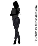 女性, 辦公室, 插圖, 黑色半面畫像