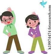 高级夫妇, 做, 体操