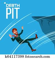 Falling Scared Businessman Vector Falls From The Edge Of The Mountain Edge Crisis, Bankruptcy, Debt Pit. Illustration