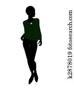 fêmea americana africana, escritório, ilustração, silueta