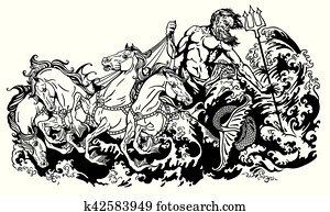 poseidon, fahren, hippocamp, streitwagen poseidon, fahren, hippocamp, streitwagen