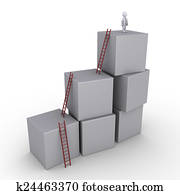Successful businessman and boxes with ladders