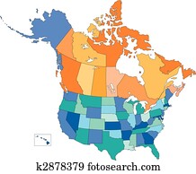ארהב, ו, canada,, מדינות, ו, provinces,, כפולי, צבעים