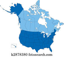 ארהב, ו, canada,, מדינות, ו, provinces,, כחול, צבע