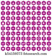 100, compras de mujer, iconos, hexágono, violeta