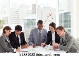 branche hold, indstudering, en, budget, plan