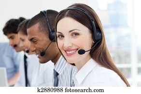 Customer service agents with headset on Customer service agents with headset on