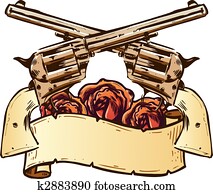 Guns and roses with banner illustration Guns and roses with banner illustration