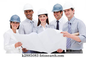 International architects holding a blueprint