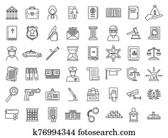 Justice legal icons set, outline style Justice legal icons set, outline style