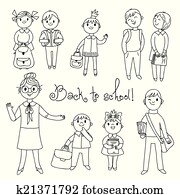 The teacher with the students. Back to school.