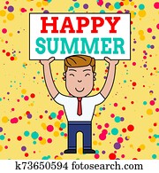 Writing note showing Happy Summer. Business photo showcasing Beaches Sunshine Relaxation Warm Sunny Season Solstice Smiling Man Standing Holding Big Empty Placard Overhead with Both Hands. Writing note showing Happy Summer. Business photo showcasing Beaches Sunshine Relaxation Warm Sunny Season Solstice Smiling Man Standing Holding Big Empty Placard Overhead with Both Hands.