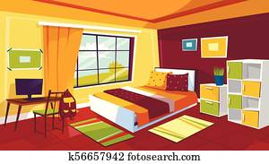 Niño, habitación, vector, caricatura, ilustración, de, niño, niño