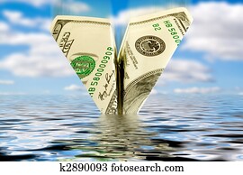 finances crisis. money plane wreck