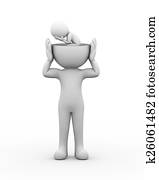 3d open head depressed sad person