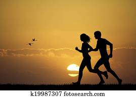 Girl and boy running 