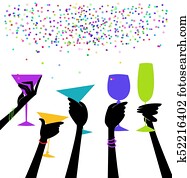 Stylish Women's Hands Raising Glasses in a Toast Stylish Women's Hands Raising Glasses in a Toast