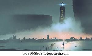 the lighthouse in futuristic world the lighthouse in futuristic world