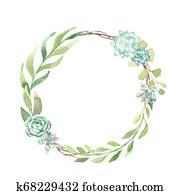 Watercolor Greenery and Succulent Wreath Watercolor Greenery and Succulent Wreath
