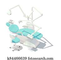 וקטור, איזומטרי, נמוך, poly, כסא של השיניים